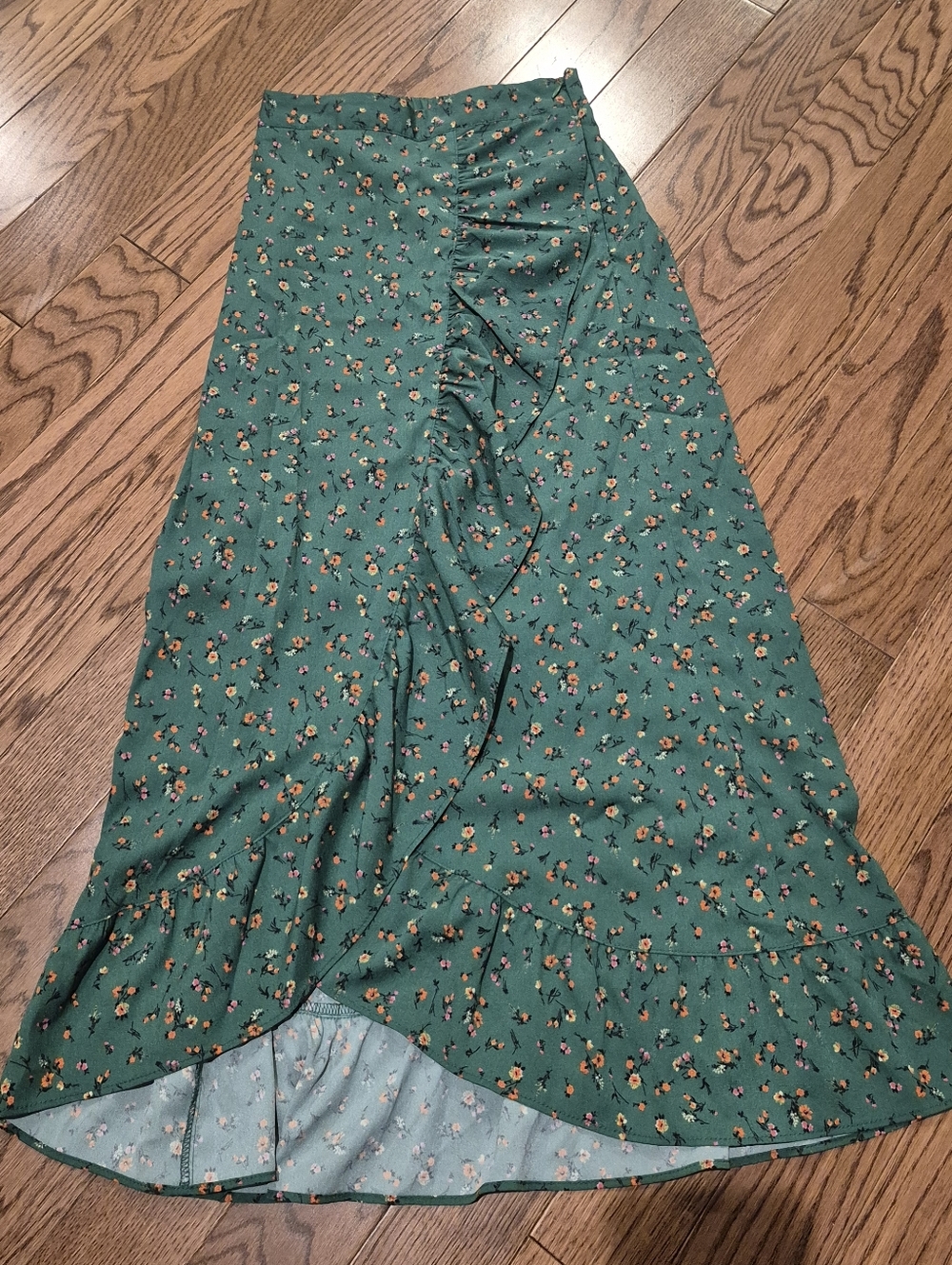 Pinkyotto Green Floral Ruffle Wrap Midi Skirt